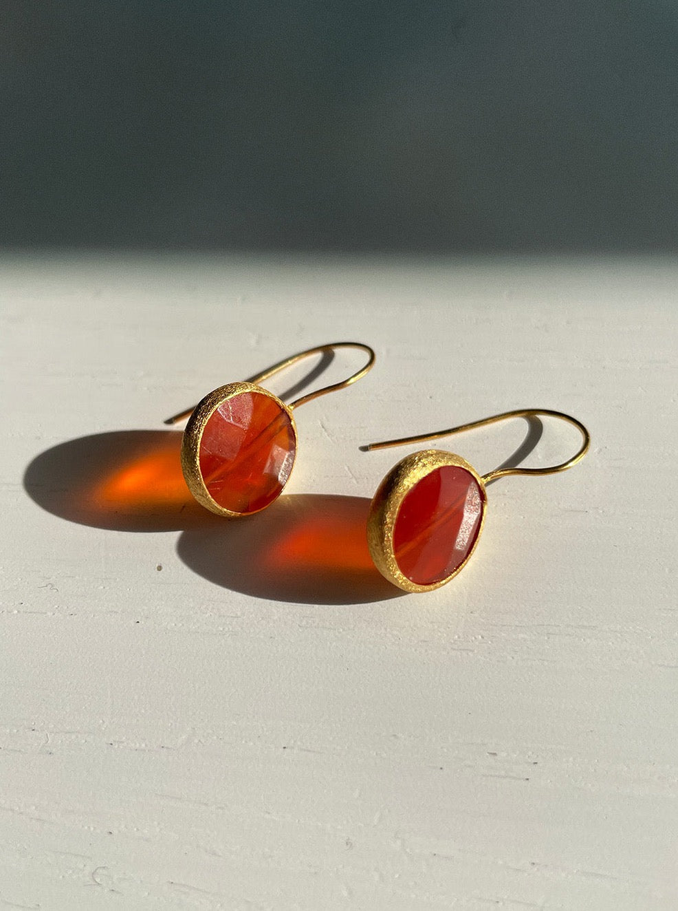 Gold framed agate earrings, Gold earrings