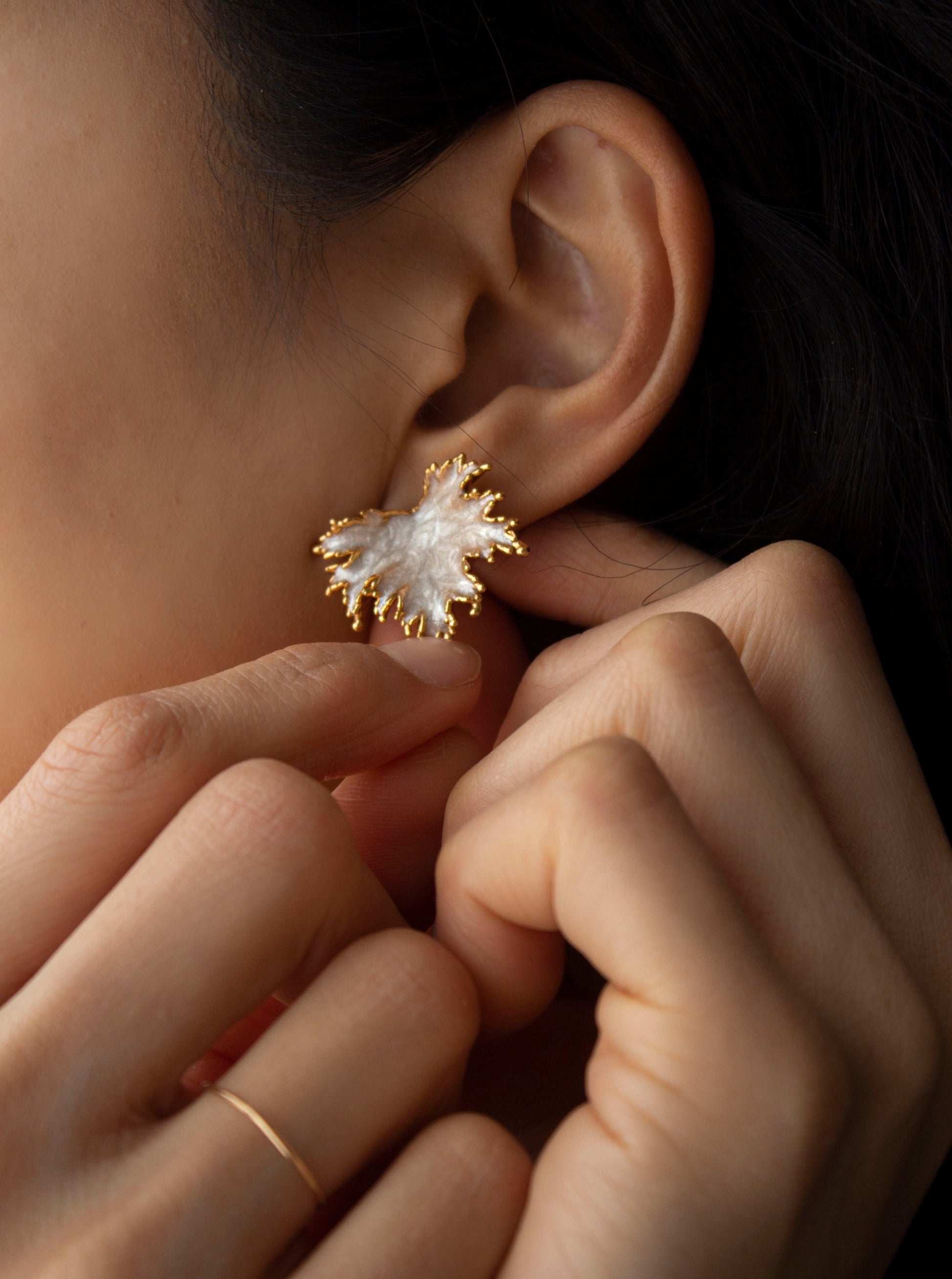 Leaf earrings inspired by Diana the goddess