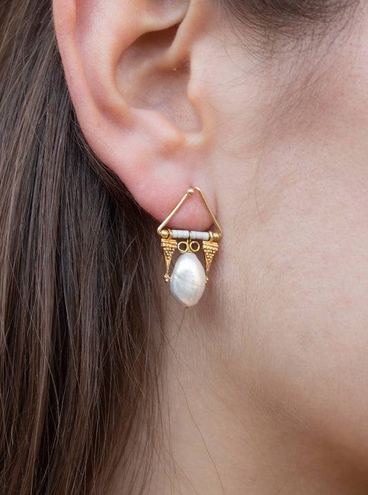 Pearl drop earrings with gold plated grape bunches