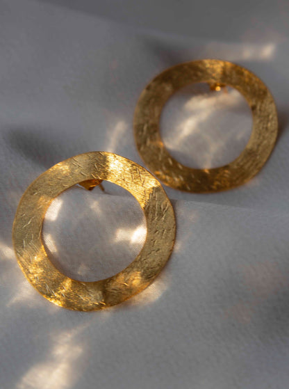 Golden sun earrings, Gold circle earrings