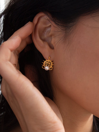 Hitite sun disk earrings with pearl