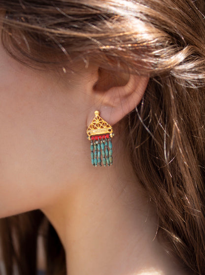 eclectic earrings with turquoise and coralss