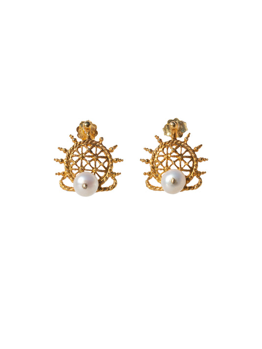 Hittite sun disk earring with an elegant pearl